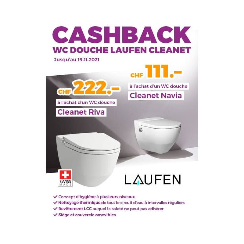 Jusqu’au 19 novembre 2021, cashback wc douche LAUFEN CLEANET