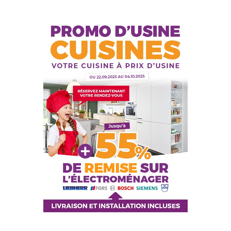 Promo d'usine cuisines du 22 septembre au 4 octobre 2025